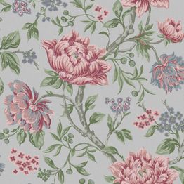 Tapetti Laura Ashley 113408 Tapestry Floral Slate Grey, kukka, maalaisromanttinen, vaaleanpunainen
