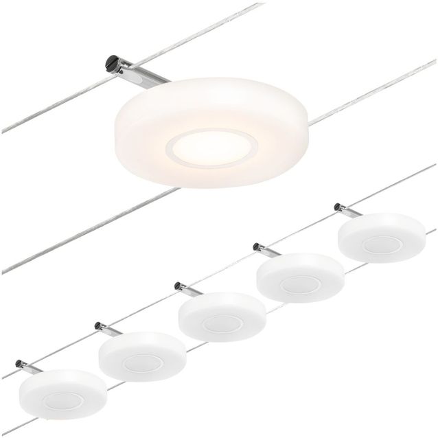 LED-Vaijerivalaisinsetti Paulmann Disc 5 valaisinta + muuntaja + vaijeri 3000K kromi