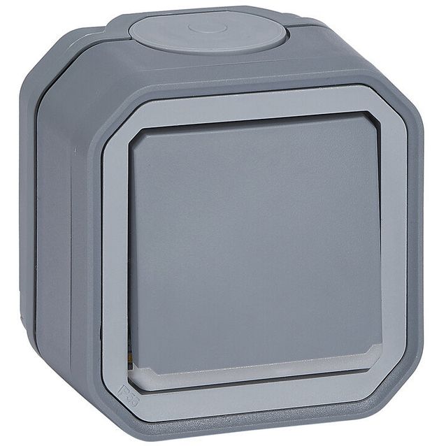 Kaksinapainen kytkin Legrand Plexo 10 A IP55 pinta kontrollivalolla, harmaa