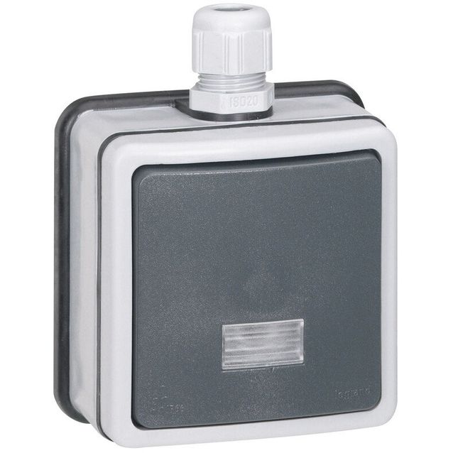 Valaistu vaihtopainike Legrand Plexo 66 6 A IP66 pinta, harmaa