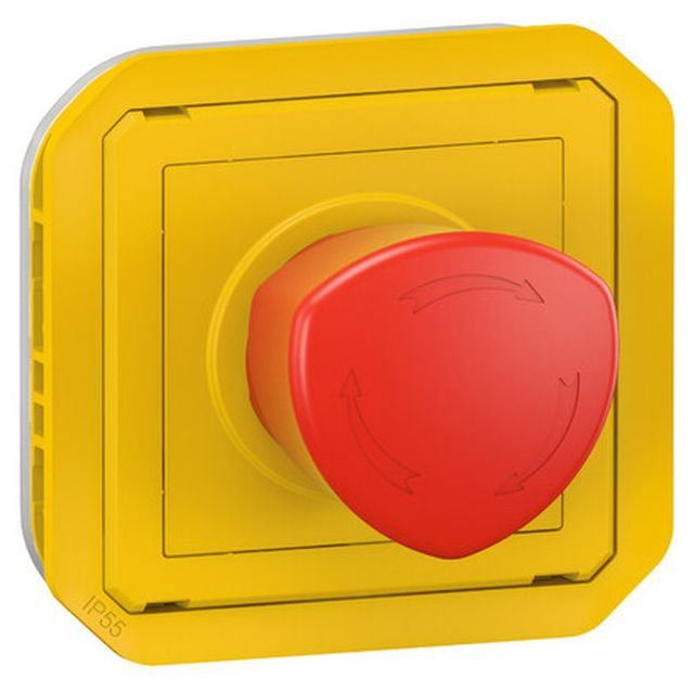 Hätäseispainikemekanismi Legrand Plexo 3 A IP55 kiertopalautuksella, keltainen