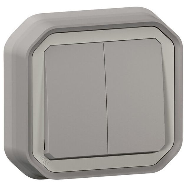Kaksoismonitoimikytkin/-painike Legrand Plexo New 10 A IP55 uppo kiinnityskynsillä, harmaa
