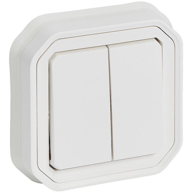 Kaksoismonitoimikytkin/-painike Legrand Plexo New 10 A IP55 uppo kiinnityskynsillä, valkoinen