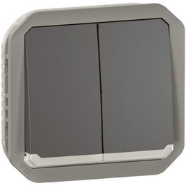 Kaksoismonitoimikytkin/-painikemekanismi Legrand Plexo 10 A IP55 merkkivalolla, antrasiitti
