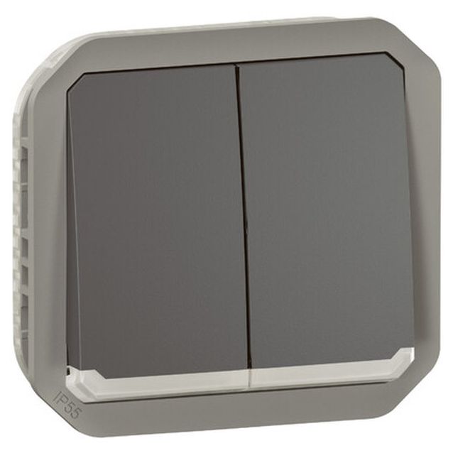 Kaksoismonitoimikytkin/-painikemekanismi Legrand Plexo 10 A IP55 merkkivalolla, antrasiitti