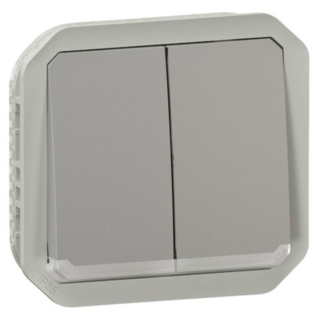Kaksoismonitoimikytkin/-painikemekanismi Legrand Plexo 10 A IP55 merkkivalolla, harmaa