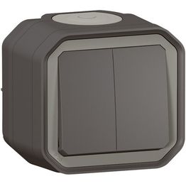 Kaksoismonitoimikytkin/-painike Legrand Plexo 10 A IP55 pinta, antrasiitti