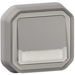 Hakuvalollinen vaihtopainike Legrand Plexo 10 A IP55 uppo kiinnityskynsillä, 12 V hakuvalo ja merkintäkenttä, harmaa