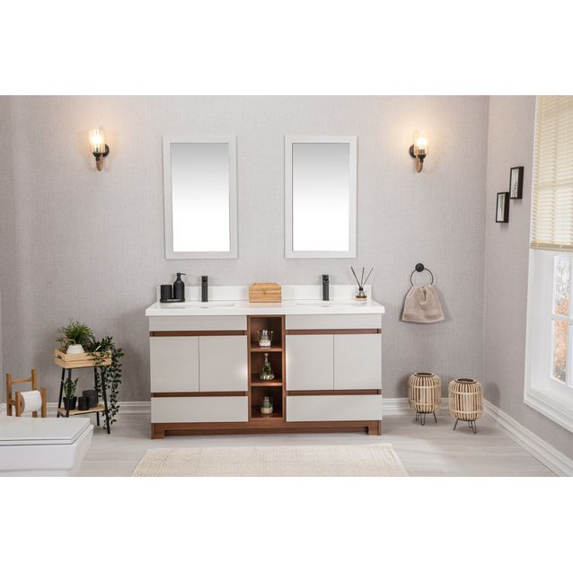 Kylpyhuoneryhmä Linento Bathroom Echo 60 Cream kaksi allasta ja peiliä