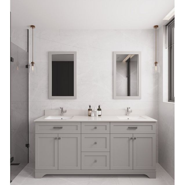 Kylpyhuoneryhmä Linento Bathroom Yellowstone 72 Grey kaksi allasta ja peiliä