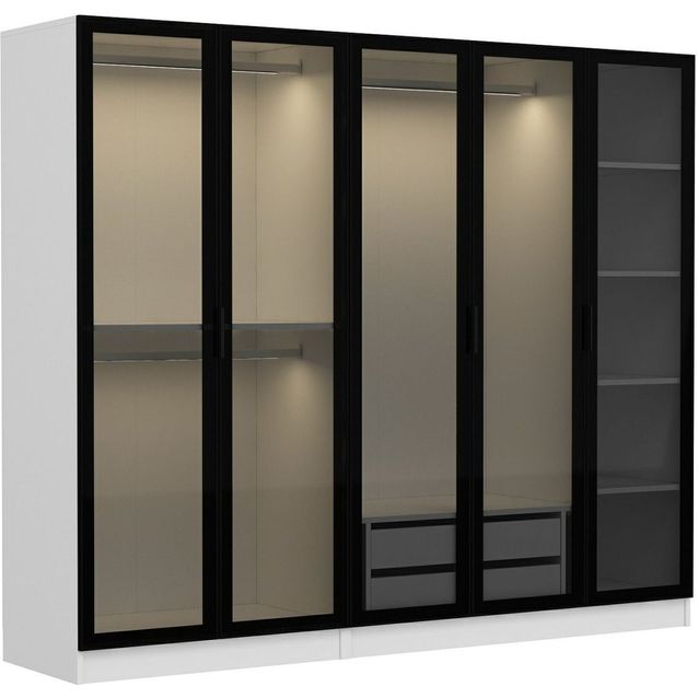 Vaatekaappi Linento Furniture Kale 6636 210x225cm valkoinen/musta