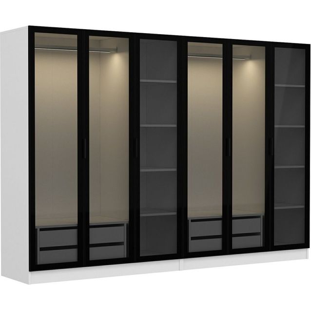 Vaatekaappi Linento Furniture Kale 6638 210x270cm valkoinen/musta