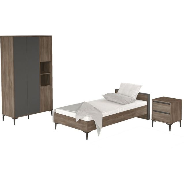 Huonekalusetti lastenhuoneeseen Linento Furniture AR16-CA ruskea/antrasiitti