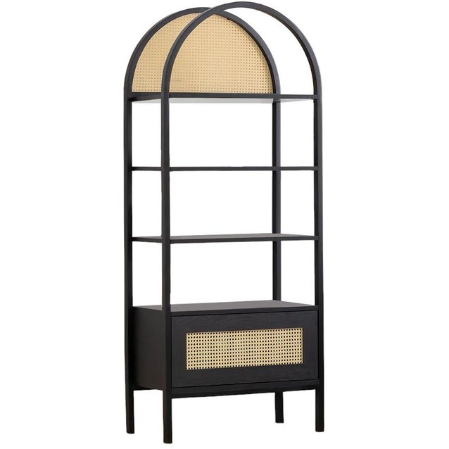 Kirjahylly Linento Furniture Nala 76 musta/rottinki