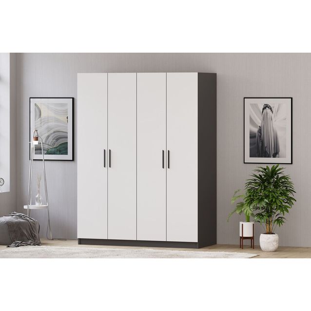 Vaatekaappi Linento Furniture Rb-183-01, 120x180cm, mattavalkoinen/antrasiitti