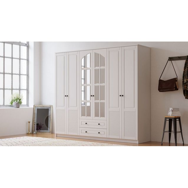 Vaatekaappi Linento Furniture Rb-114, 210x184cm, mattavalkoinen