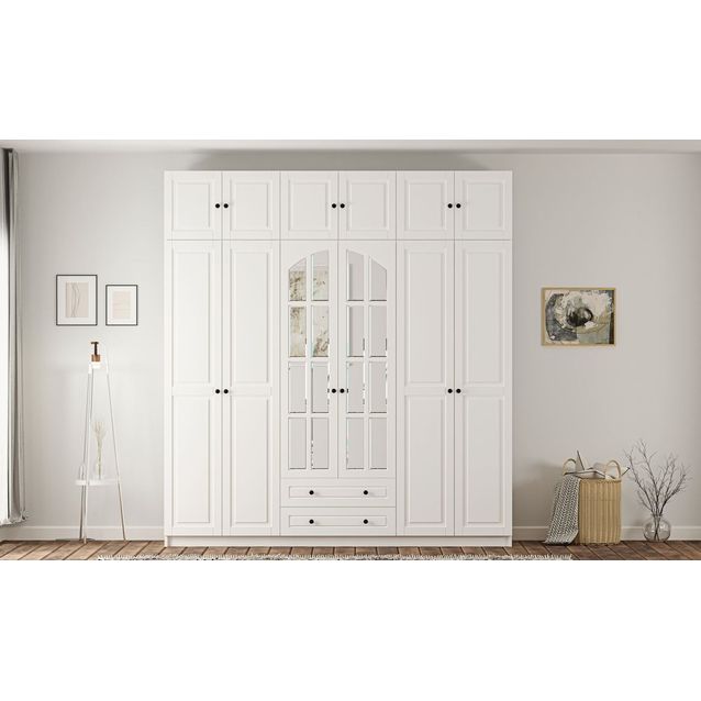Vaatekaappi Linento Furniture Rb-185-15, 210x210cm, mattavalkoinen