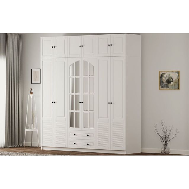 Vaatekaappi Linento Furniture Rb-185-19, 210x210cm, mattavalkoinen