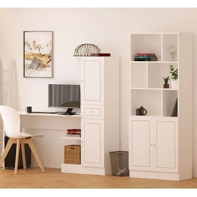 Työpöytä ja kirjahylly Linento Furniture Rb1000401558, mattavalkoinen