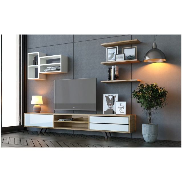 TV-taso seinähyllyillä Linento Furniture Rb-065, ruskea/valkoinen