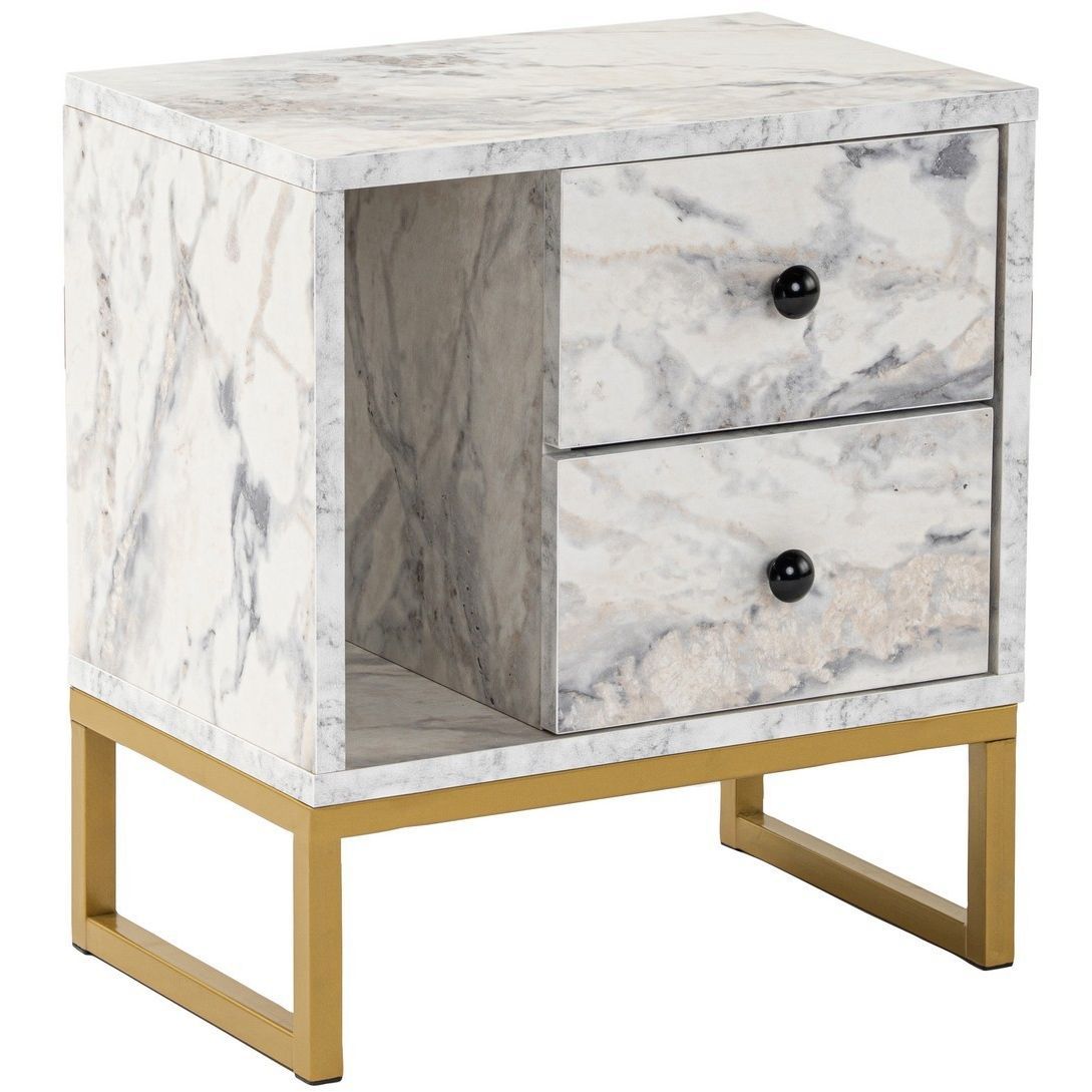 Yöpöytä Linento Furniture Glimmer metallijalat vaaleanharmaa marmori / kulta