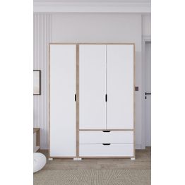 Vaatekaappi Linento Furniture Nisan, 130x183cm, valkoinen/ruskea