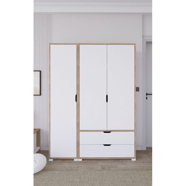 Vaatekaappi Linento Furniture Nisan, 130x183cm, valkoinen/ruskea