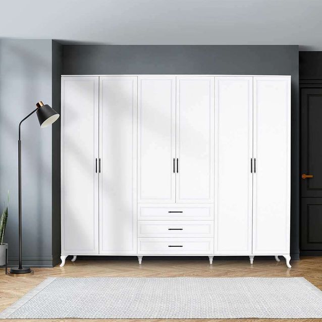 Vaatekaappi Linento Furniture GRD-1063-DD-5, 240x224cm, valkoinen