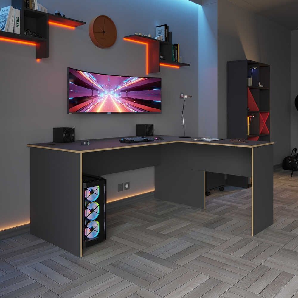 Työpöytä Linento Furniture Rms-320-Ax-1 L-muoto antrasiitti/tammi