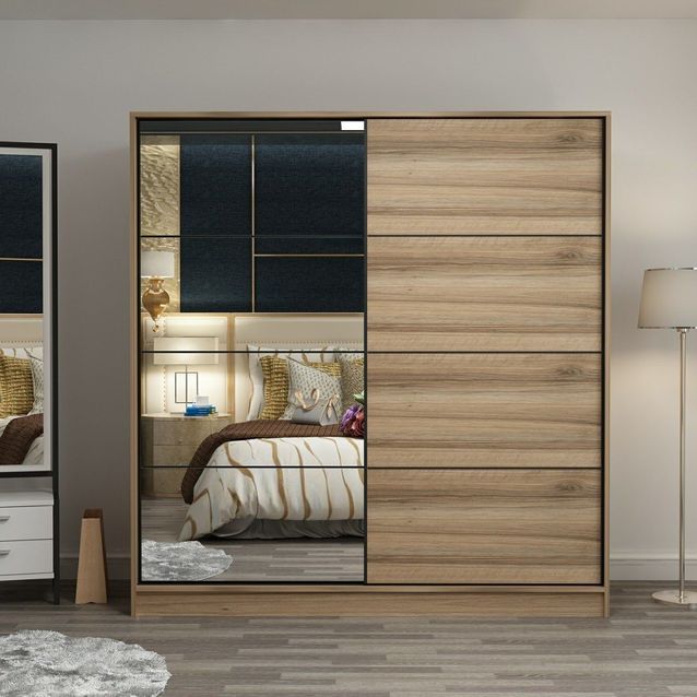 Vaatekaappi liukuovilla Linento Furniture Kale-3174, 180x190cm, ruskea