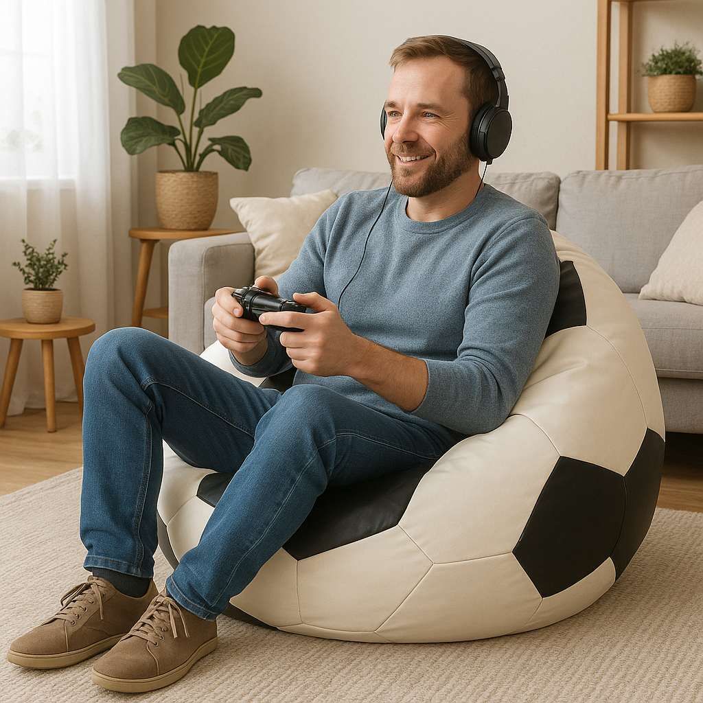 Säkkituoli Linento Furniture Football Big, valkoinen/musta