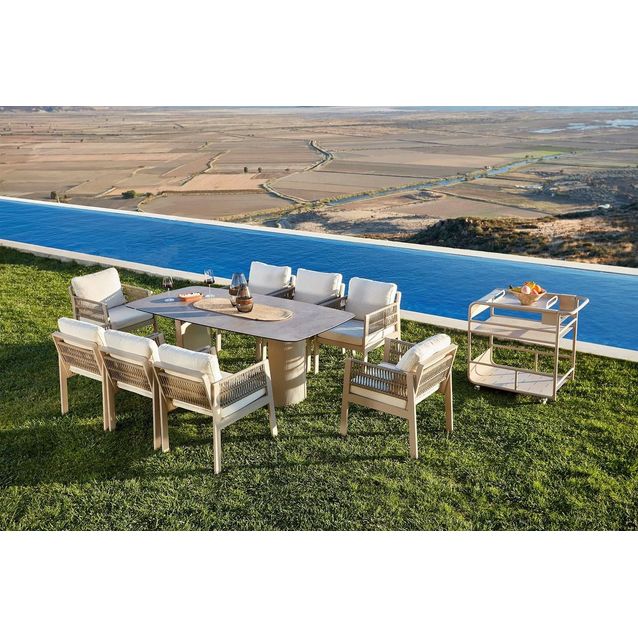 Ruokailuryhmä Linento Garden Toscana Ceramic, 200x100cm pöytä + 8 tuolia, beige