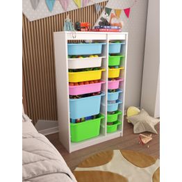 Lastenhuoneen laatikosto Linento Furniture Montana XS, 69x112.2cm, valkoinen runko + moniväriset laatikot