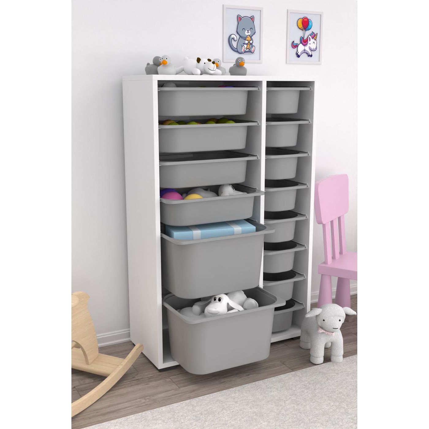 Lastenhuoneen laatikosto Linento Furniture Rine, 69.5x109cm, harmaa