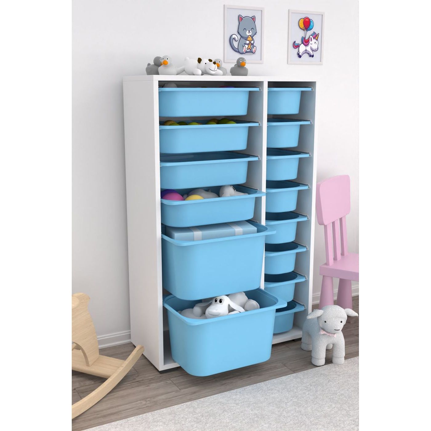 Lastenhuoneen laatikosto Linento Furniture Rine, 69.5x109cm, sininen