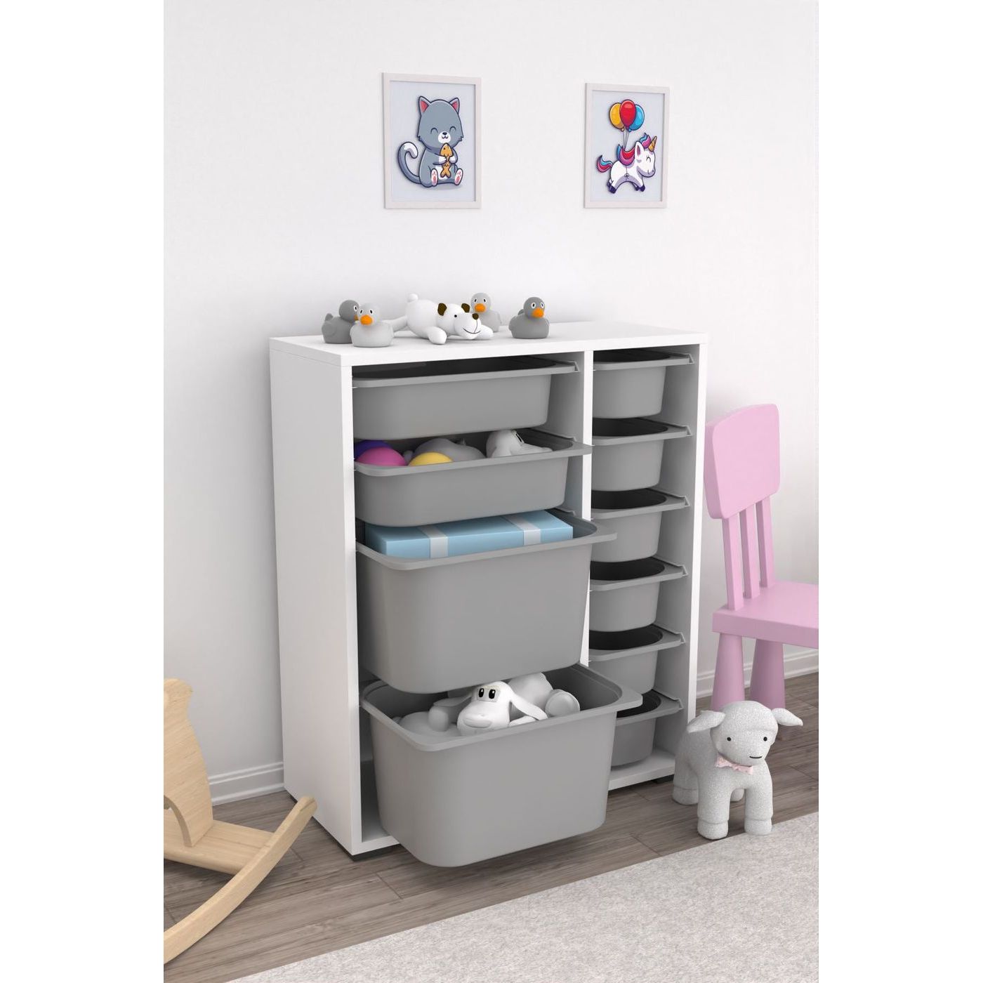 Lastenhuoneen laatikosto Linento Furniture Zen, harmaa