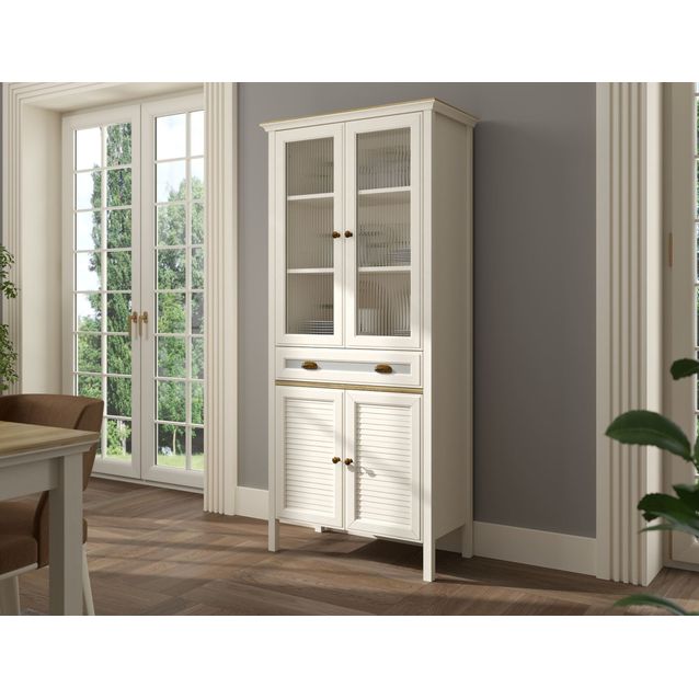 Vitriinikaappi Linento Furniture FRN-21020, 88x194cm, kerma/ruskea/harmaa