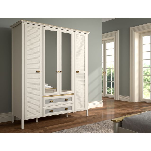 Vaatekaappi Linento Furniture FRN-21001, 165.2x195.7cm, kerma/ruskea/harmaa