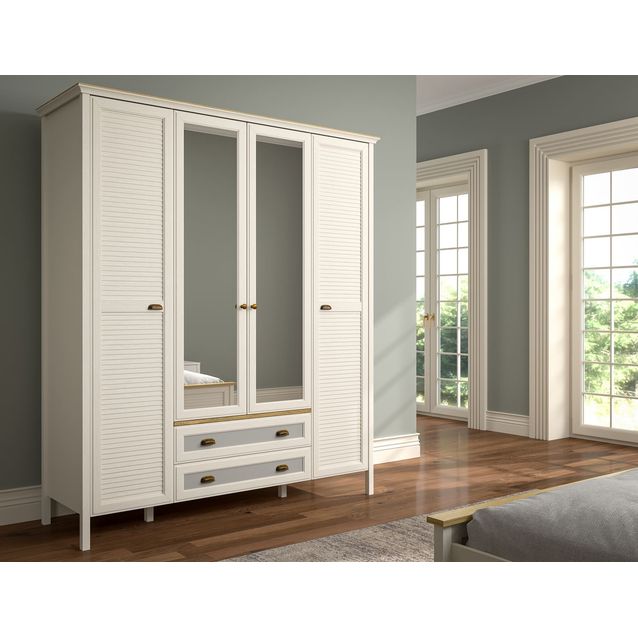 Vaatekaappi Linento Furniture FRN-21004, 186.3x215.9cm, kerma/ruskea/harmaa