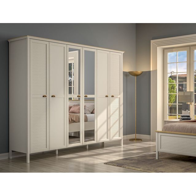 Vaatekaappi Linento Furniture FRN-21006, 265.8x215.9cm, kerma