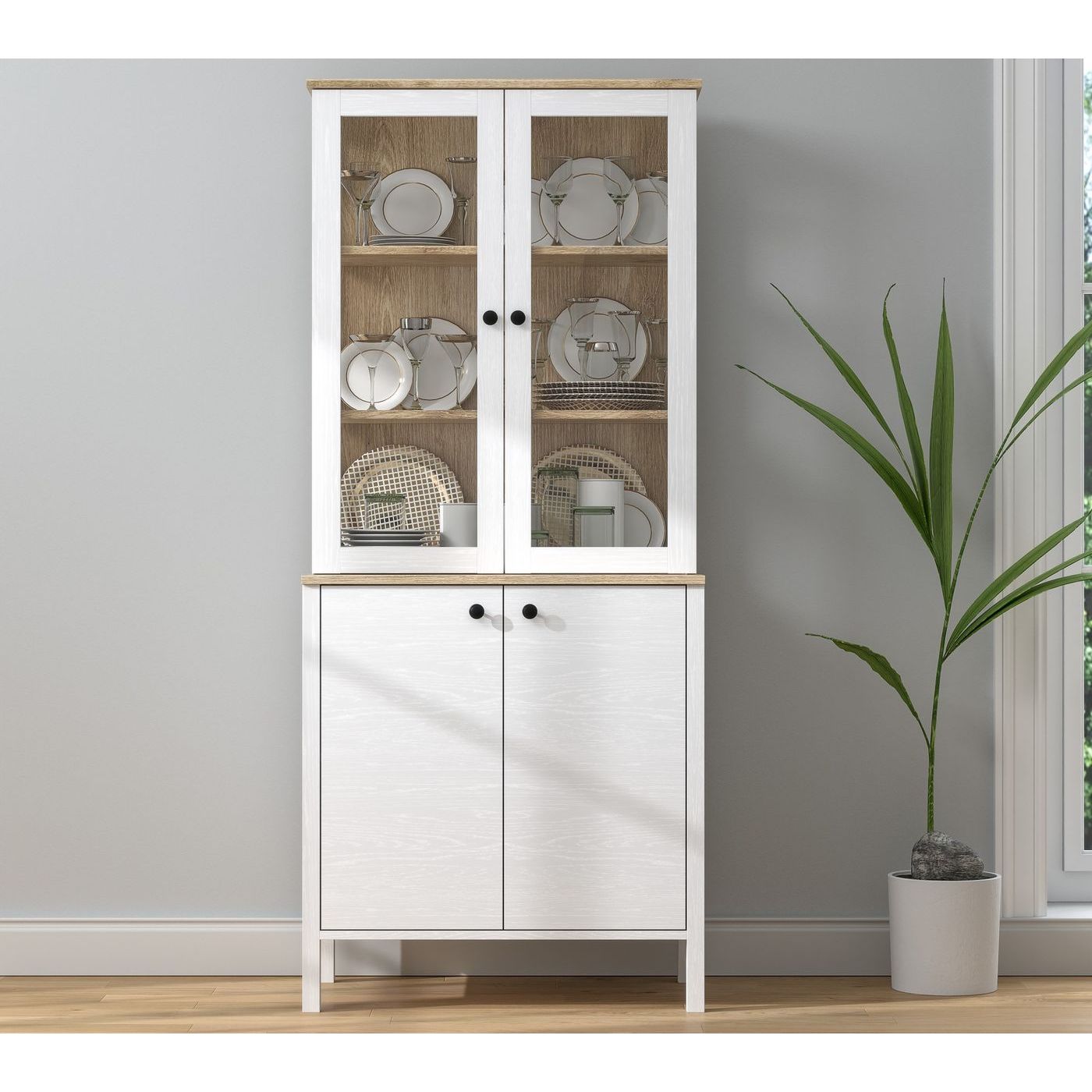 Vitriinikaappi Linento Furniture FRN-20070, 83x194cm, valkoinen