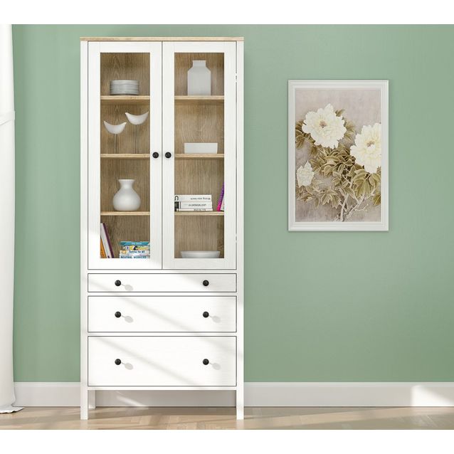 Vitriinikaappi Linento Furniture FRN-20069, 83x194cm, valkoinen/ruskea