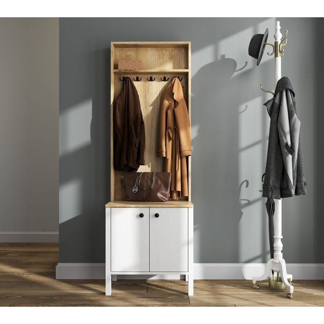 Vaatenaulakko Linento Furniture FRN-20077, valkoinen/ruskea