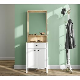 Eteisen kenkä-/asustekaappi peilillä Linento Furniture, valkoinen/ruskea