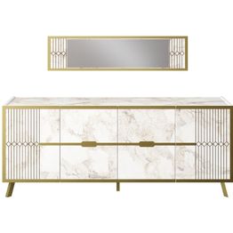 Senkki ja peili Linento Furniture Frida valkoinen/kulta