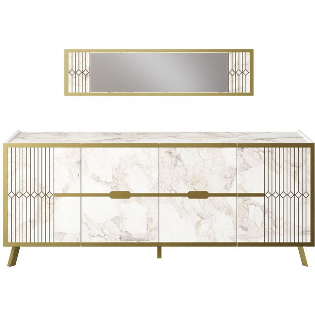 Senkki ja peili Linento Furniture Frida valkoinen/kulta