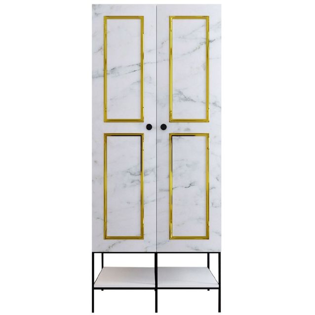 Vaatekaappi Linento Furniture Martin 2, 84cm, valkoinen marmori/kulta
