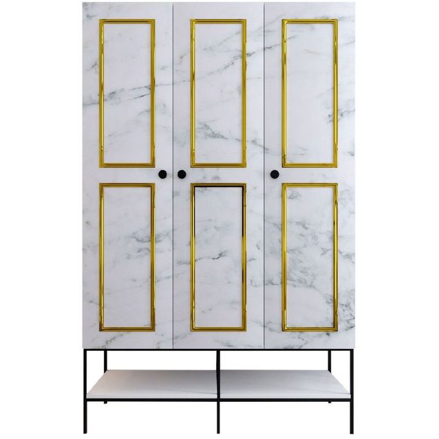 Vaatekaappi Linento Furniture Martin 3, 140cm, valkoinen marmori/kulta