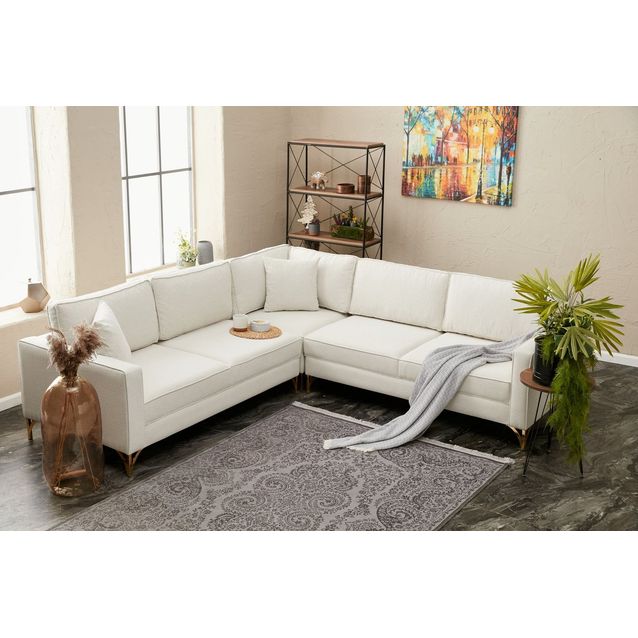 Kulmasohva Linento Furniture Berlin, 4-istuttava, kerma/kulta