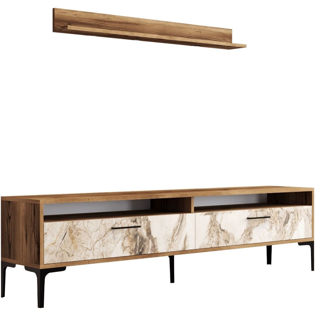 TV-taso ja hylly Linento Furniture Istanbul marmorikuosi ruskea/beige